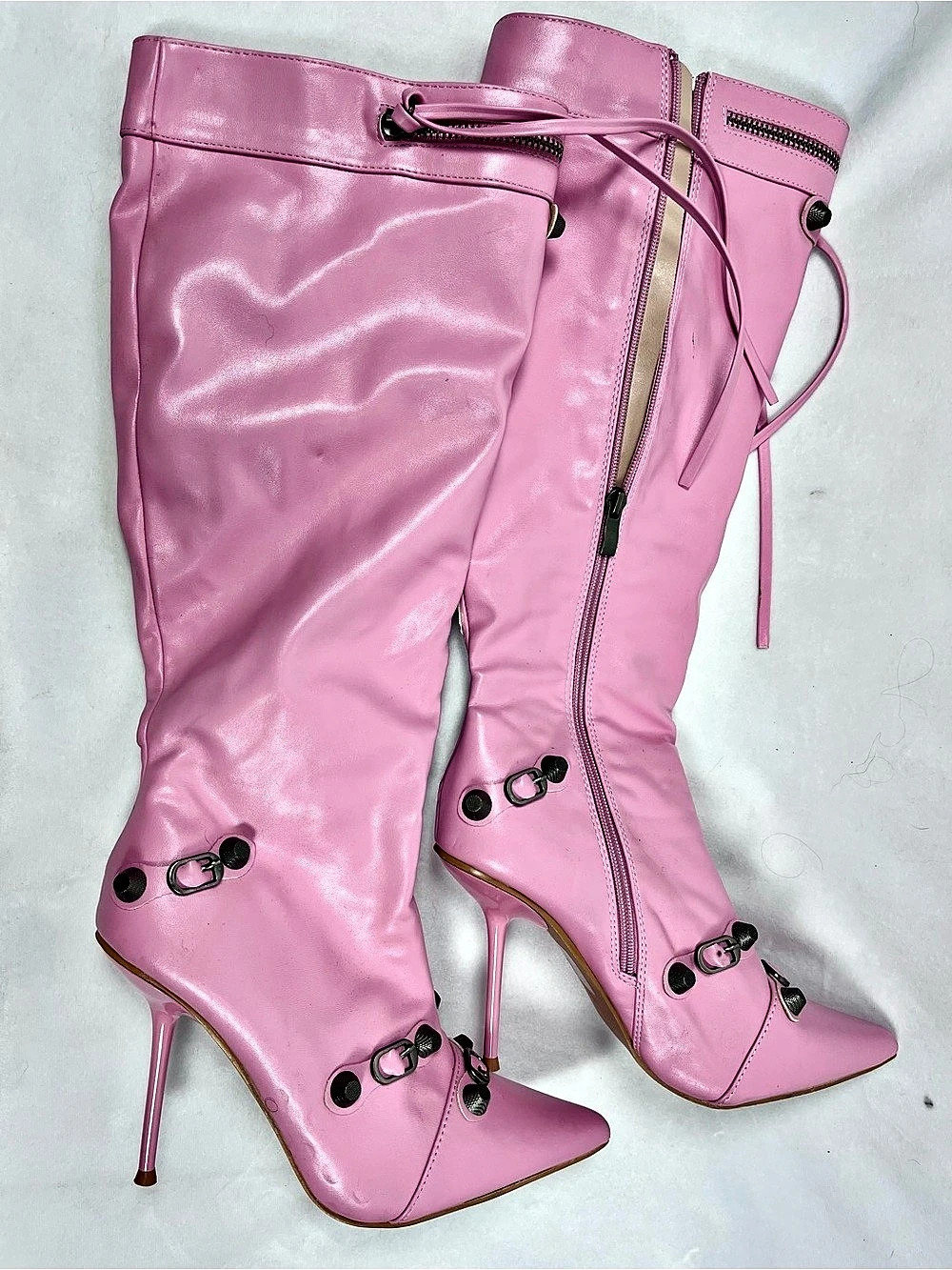 Fashion Nova Keep You Going Pink Cagole Style Studded Knee High Boots Size 4
